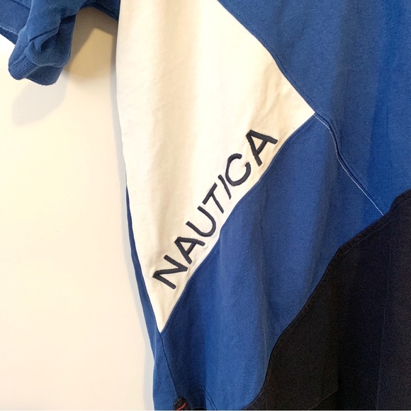 NAUTICA Short Sleeve Polo Tee 90’s Style Navy Blue and White Casual Men Sz Med - Picture 4 of 8